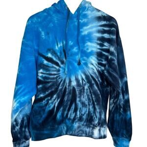 Isaac’s Designs Blue Tie Dye Hoodie Women's Relaxed Size Large Boho Casual